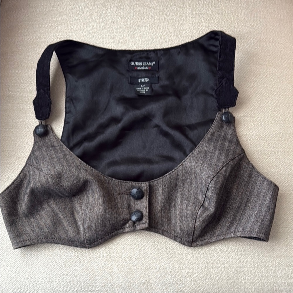 Guess Gray Bustier Buttoned Crop Top